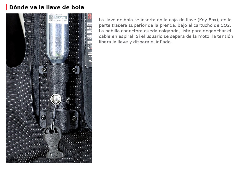 La llave se inserta en la Key Box, en la parte trasera del chaleco.